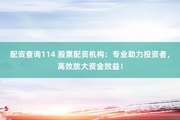配资查询114 股票配资机构：专业助力投资者，高效放大资金效益！
